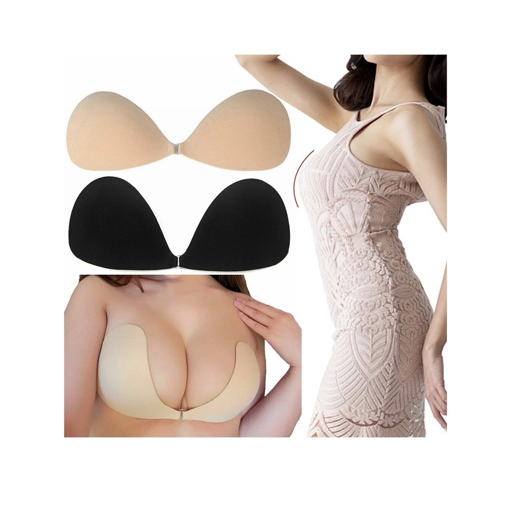 ✅Silicone Adhesive Bra Push Up Strapless Backless Black Cup A Nude #️⃣0746
